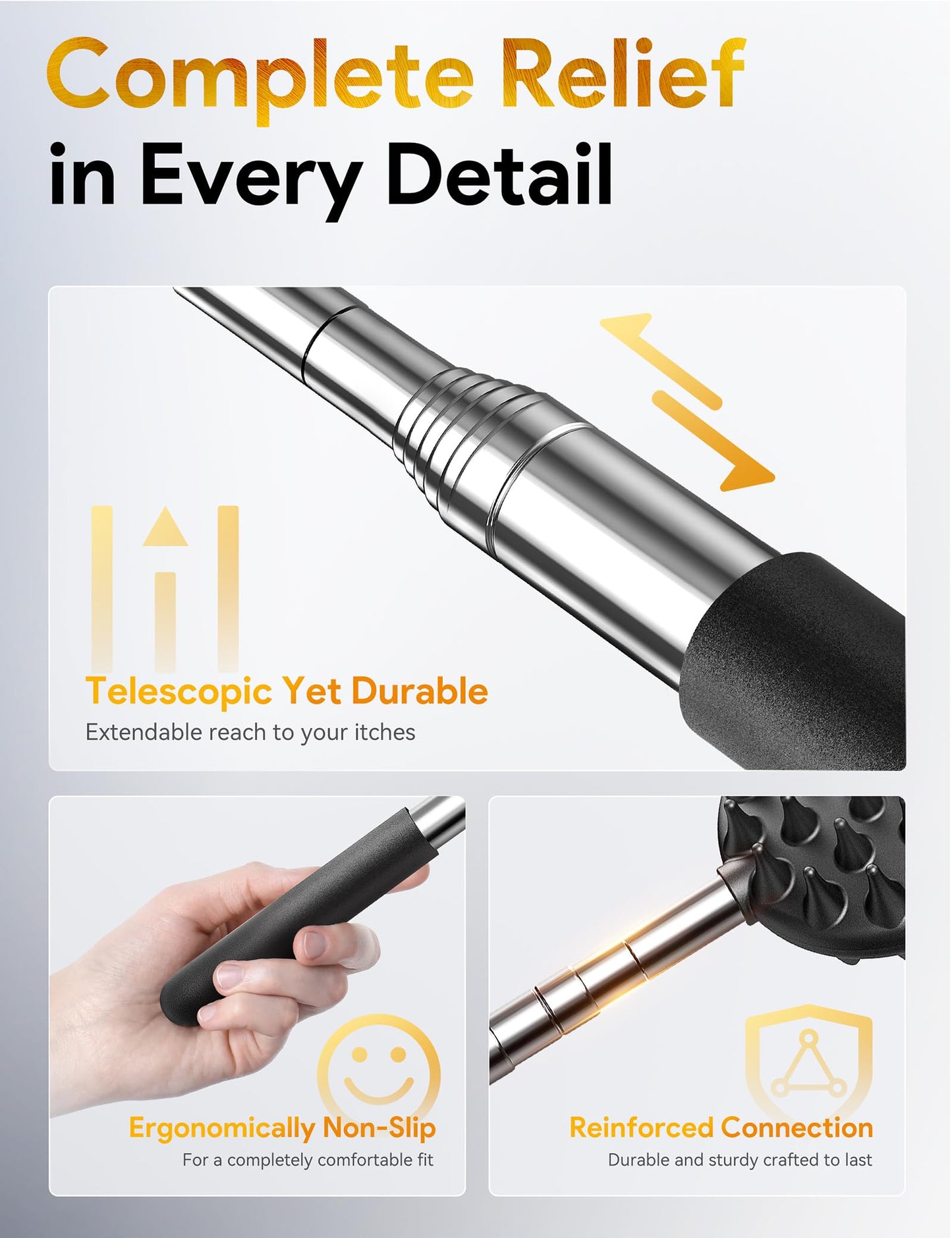 TUKUOS Telescoping Back Scratcher with 4Pcs Detachable Scratching Heads, Stocking Stuffers for Men Back Scratcher for Men/Dad/Women, White Elephant Gifts for Adults Christmas Gifts for Men Women