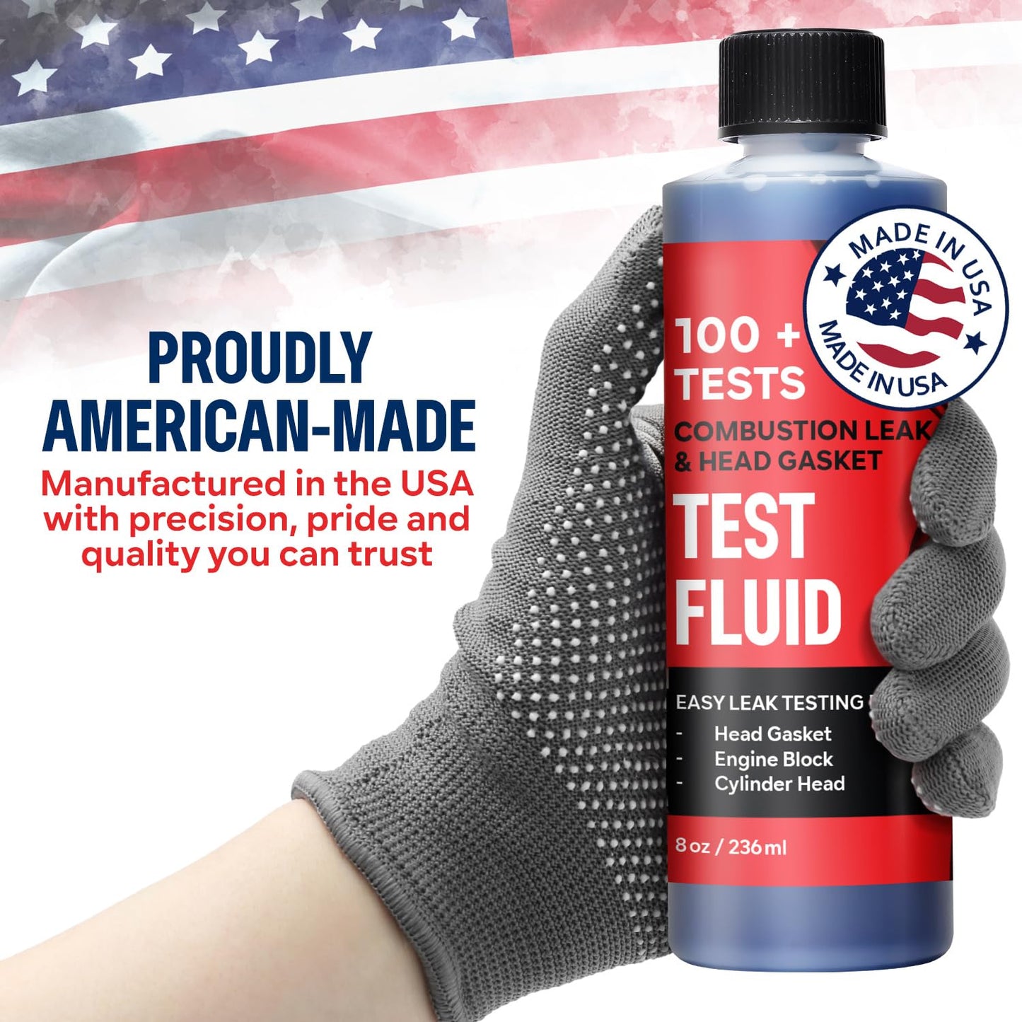 Combustion Leak + Head Gasket Test Kit - Over 100 Tests - Includes 8oz Leak-Detection Fluid, Tester + Nozzle - Made in USA - Detect Leaks Quickly For Most Engine Systems - Fuel, Boost, Coolant & More