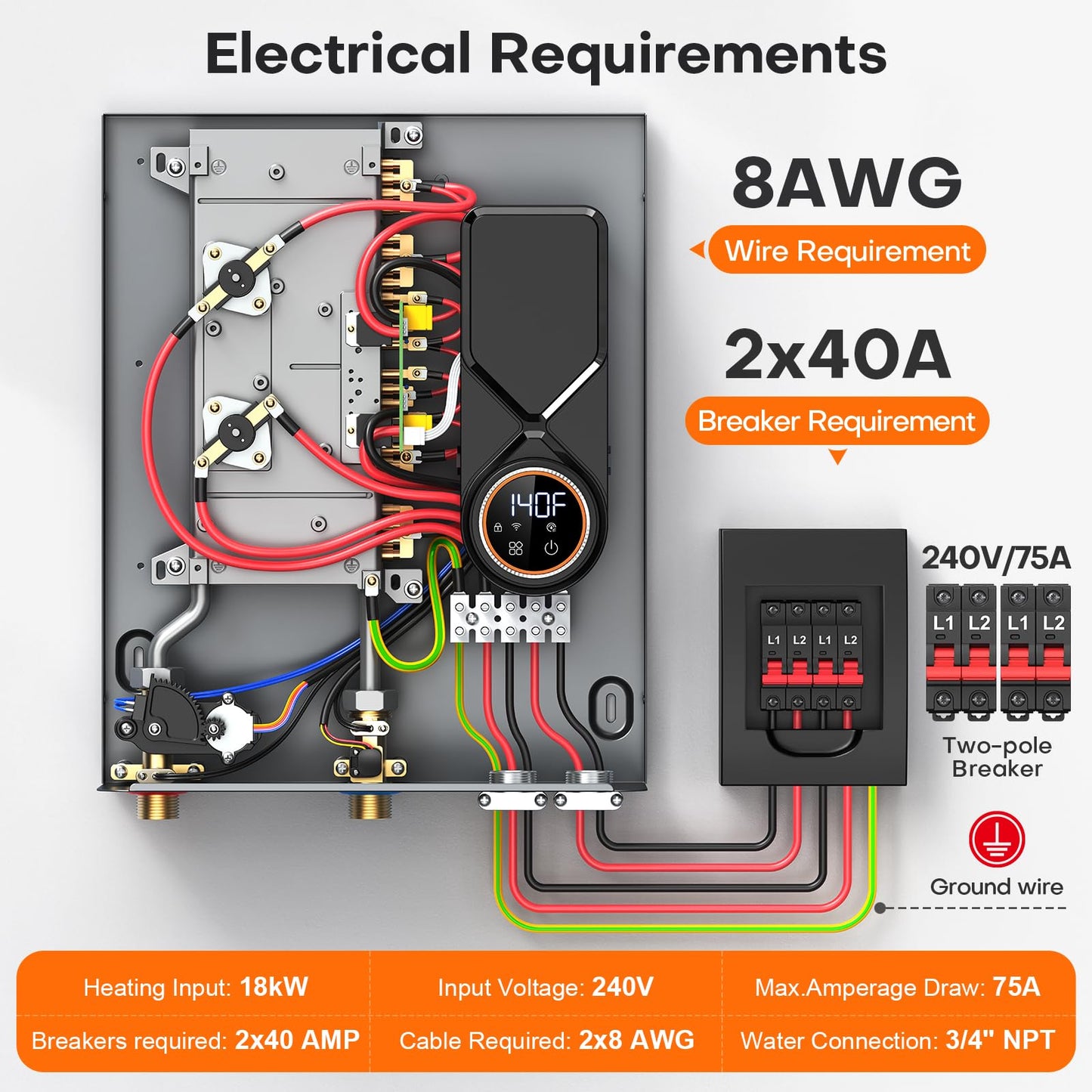 Wintemp 18kW Tankless Water Heater Electric 240V, On Demand Hot Water, Automatically Maintains Water Temperature, Up to 4.3 GPM, WiFi Control, ETL Eertified, Eco, WM18V Plus