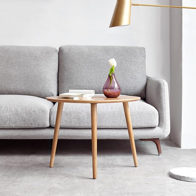 Vadisun Small Oval Coffee Table, 25.6" Mid Century Modern End Table for Living Room, 100% Solid Oak Wood Center Table, Side Table (Original Wood Color, 25.59''Wx17.51''Dx19.68''H)