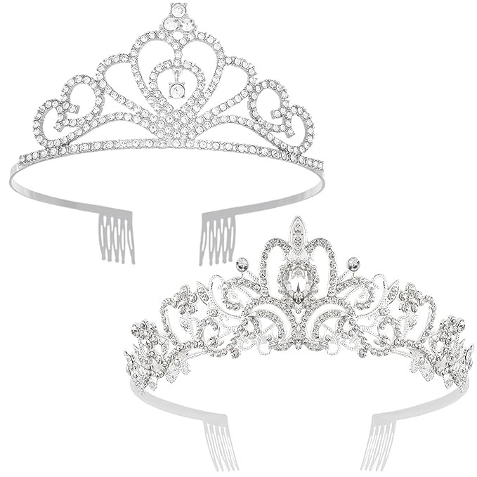 Exacoo 2 Pack Rhinestone Tiaras and Crowns for Women Girls Heart Shaped Crystal Tiara Headband Elegant Princess Silver Cro...