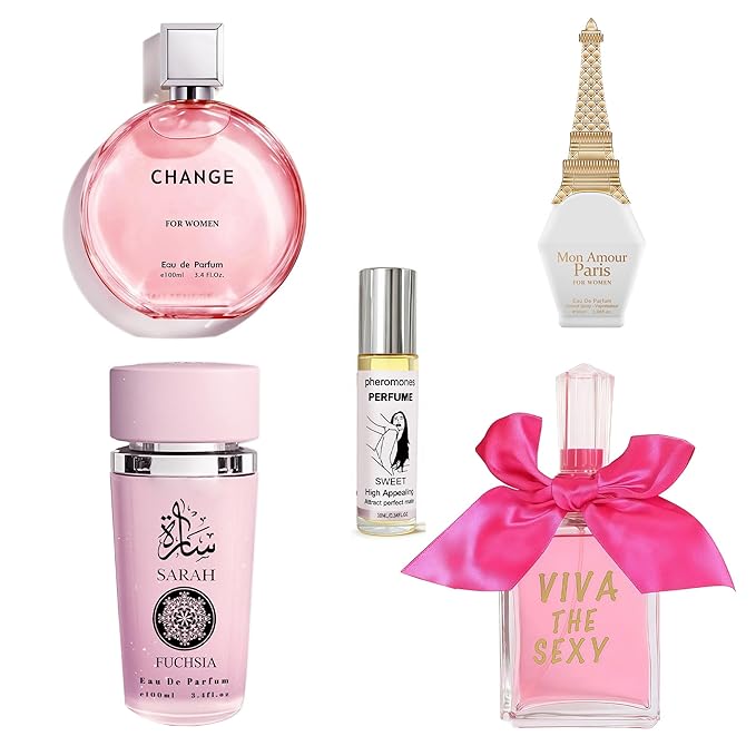 4-Piece Women's Perfume Set with 10ml Rollerball, EDP Collection, Variety of Fragrances,Long Lasting Fragrance (Viva The Sexy/Sarah Pink/change women/MON AMOUR PARIS)