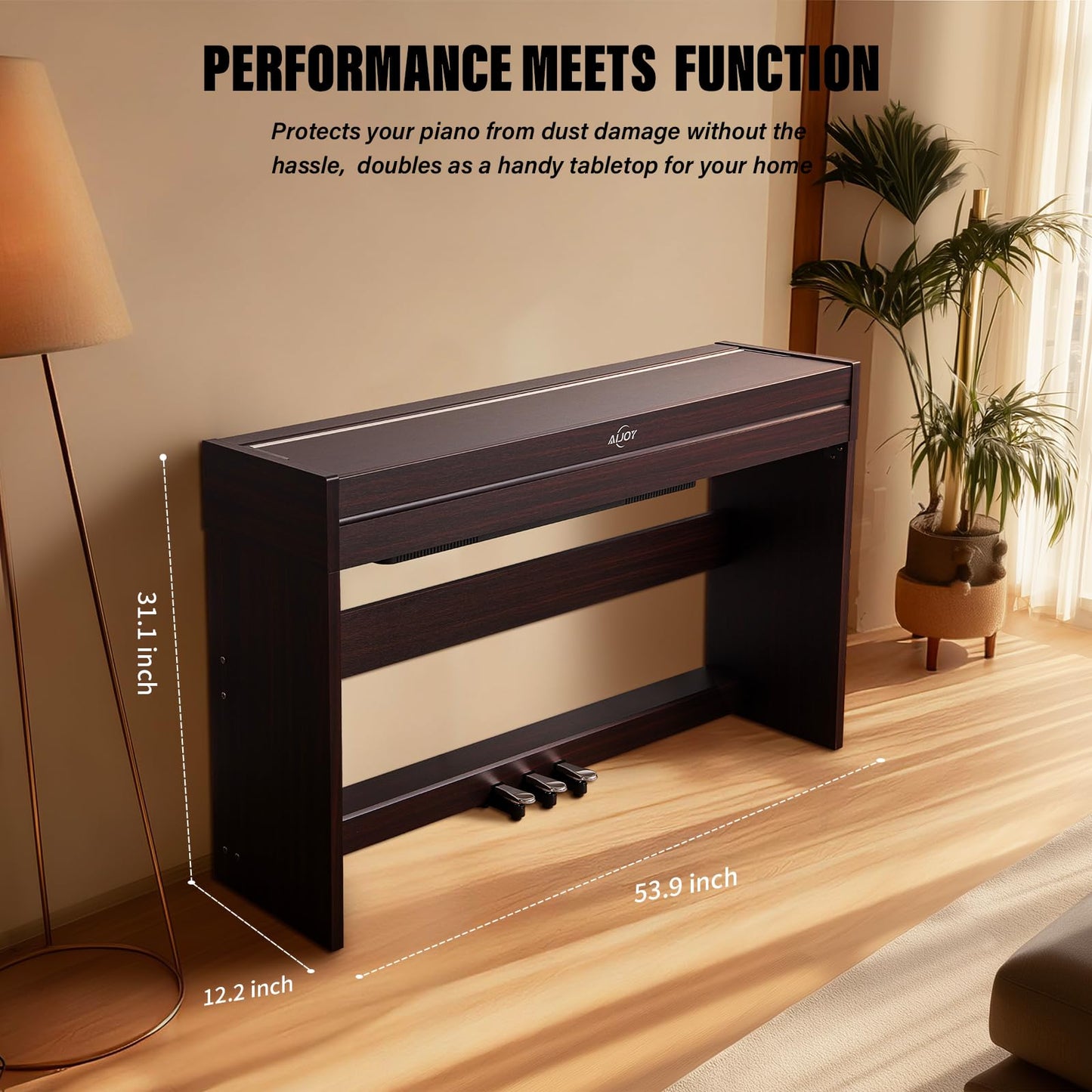 AiJoy 88 Key Weighted Digital Piano Keyboard, Graded Hammer Action Wooden Electric Piano with Cover & Triple Pedal, Sensitive Touch, Support USB MIDI Connect, Recording, Headphone, MP3 Player(Brown)