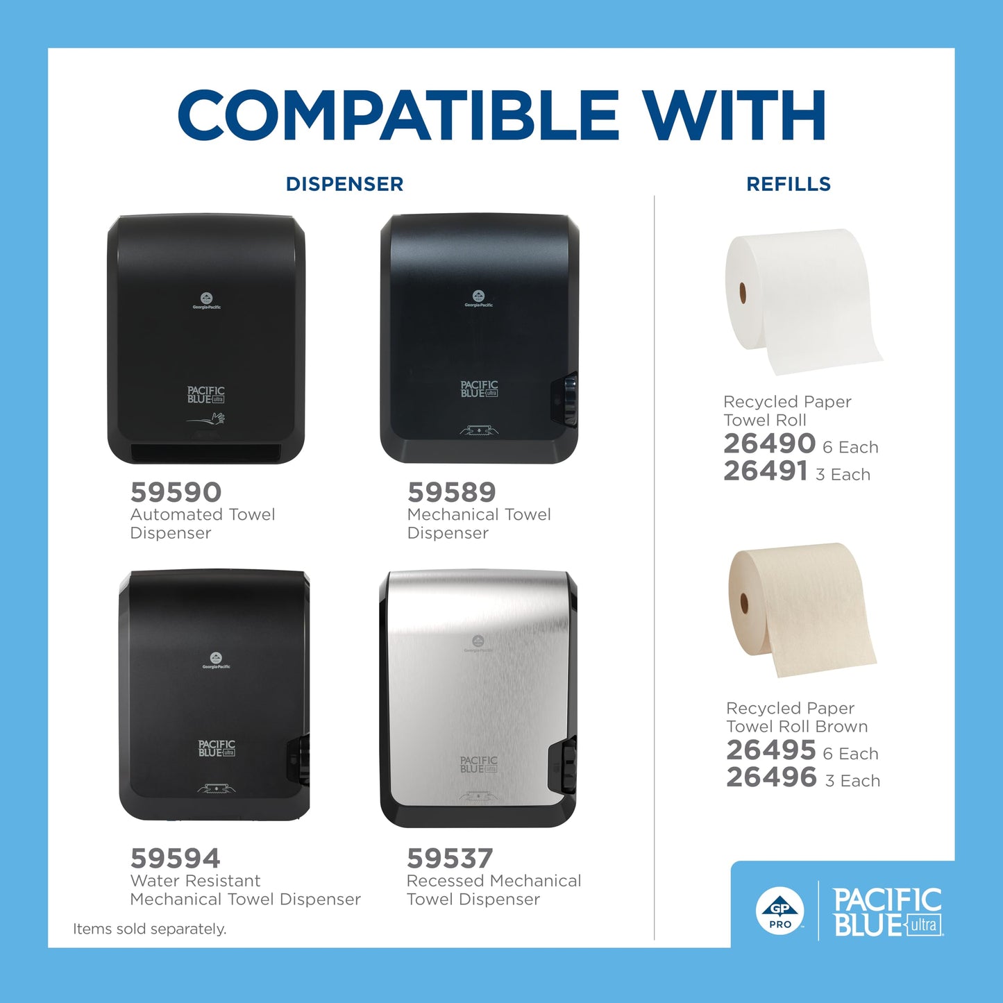 Georgia-Pacific Pacific Blue Ultra 8" High-Capacity Mechanical Touchless Paper Towel Dispenser by GP PRO (Georgia-Pacific), Black, 59589, 12.9" W x 9" D x 16" H, 1 Dispenser