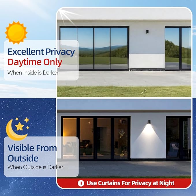 Window Privacy Film One Way Daytime Privacy Static Cling Sun Blocking Static Cling,Frosted Glass Decorative Removable, Reusable, Anti-UV,Heat Blocking, with Tools Black 23x157inch