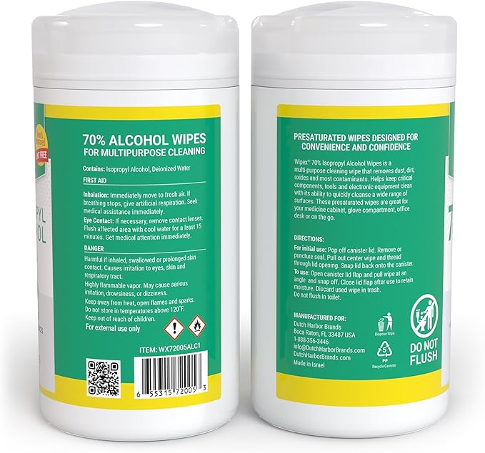 Wipex Alcohol Wipes for Electronics - Lint Free Tech Wipes with 70% Isopropyl Alcohol - Equipment Cleaning for Computers, iPhones and Household Items, 80 Count (Pack of 12)