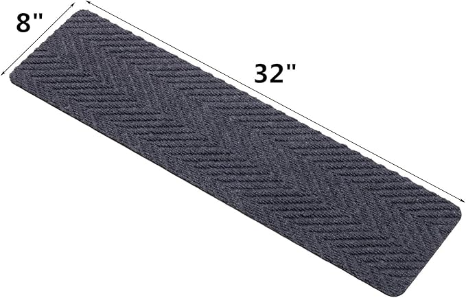 Indoor and Outdoor Carpet Stair Treads - 32" x 8" Non-Slip Stair Treads Carpet for Wooden Steps - Rubber Stair Tread Mats - Stair Rugs Anti Slip for Kids Elders and Dogs – Grey Set of 14
