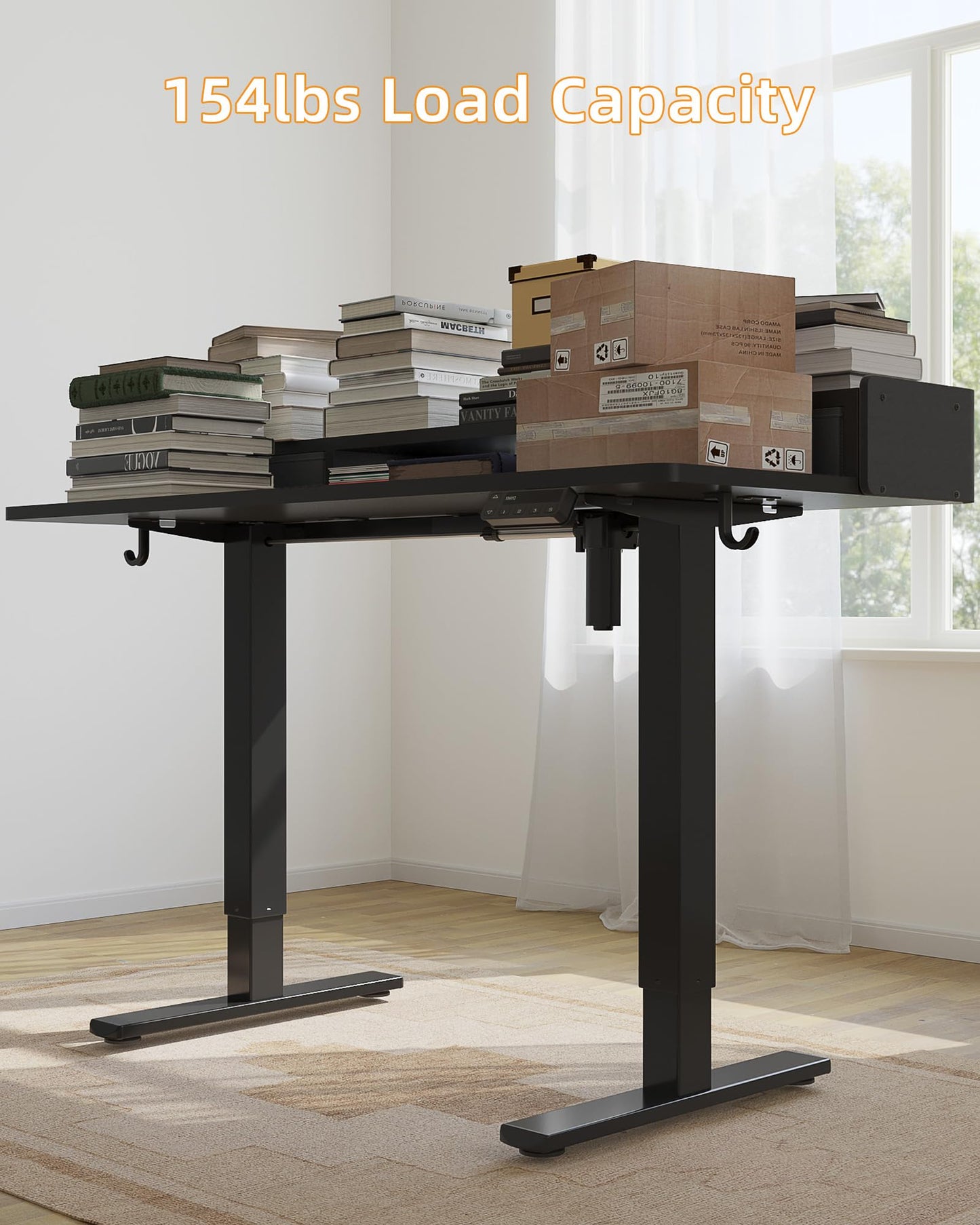 YIHAYO Electric Standing Desk with Drawers, 48 x 24 Inches Adjustable Desk with Storage Shelf, Stand Up Desk with Splice Board, Computer Table for Home Office, Black Frame/Black Top