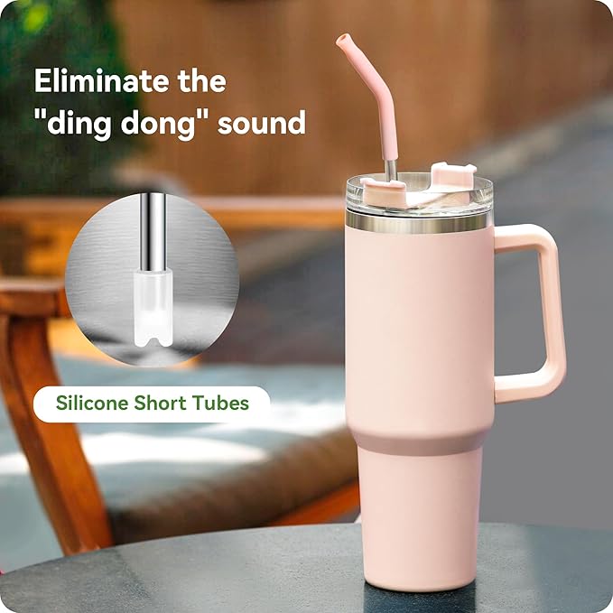 12.2'' Long Metal Straws With Silicone Tip For Stanley 40 oz Tumbler,Stainless Steel Straws Replacement for Stanley Quencher 40oz Cups,Reusable Dishwasher Safe Fit Simple Modern 40oz Big Mugs& Jar