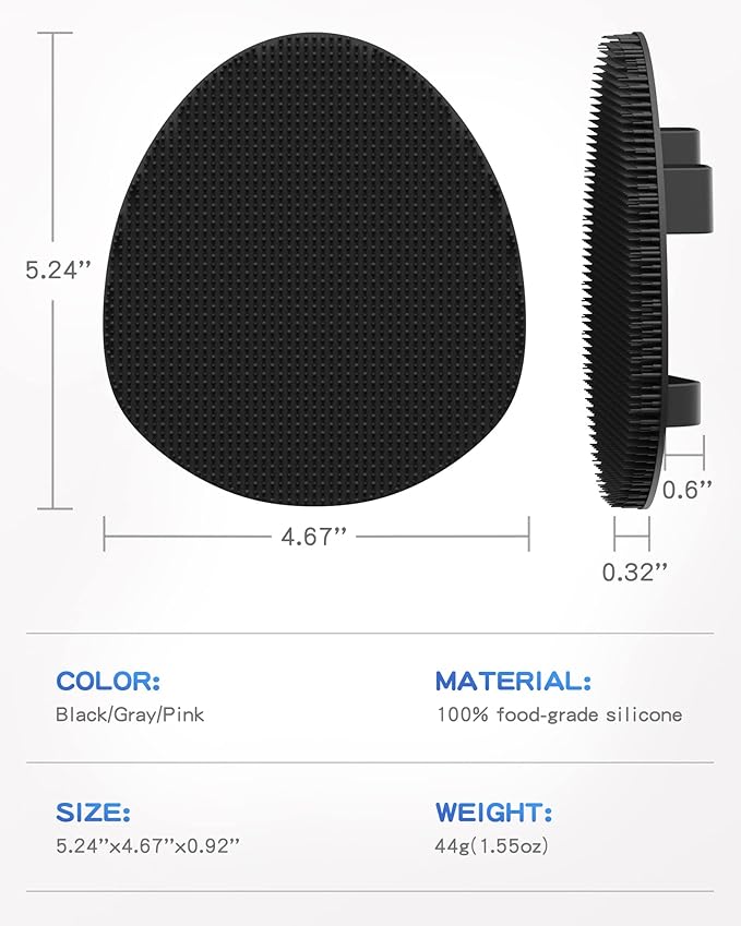 Manmihealth Silicone Back Scrubber(Thin Bristles) & Soft Bath Glove Set, Super-Cleaning Body Scrubber & Super-Lathering Shower Brush Combination, with a Free Hook. (Black)
