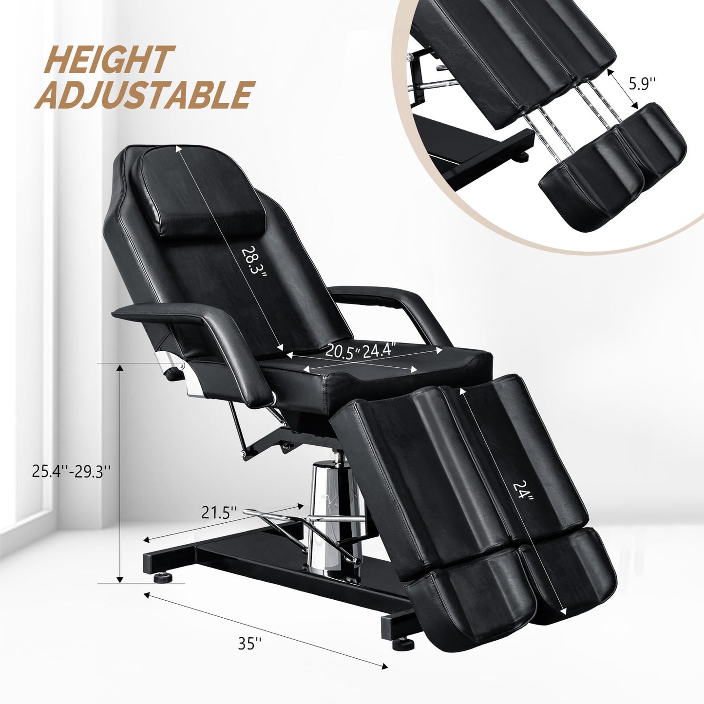 OmySalon Professional Tattoo Chair, Lash Chair Massage Table, Facial Bed with 2 Adjustable Split Legs, Esthetician Bed Table for