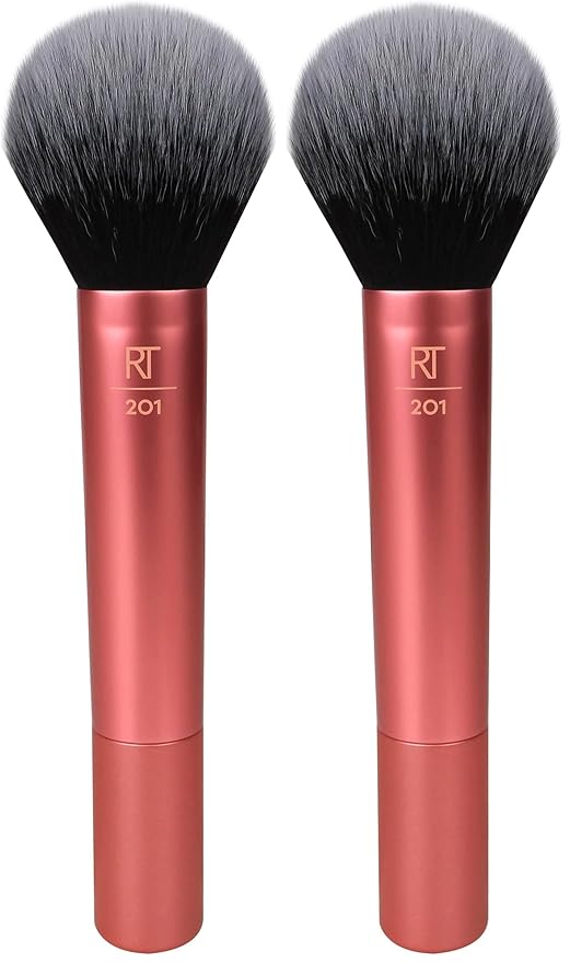 Real Techniques Powder Brush, Ultra Plush Synthetic Bristles, Aluminum Ferrules to Build Coverage, Cruelty Free, Mattified Finish, For Foundation, Setting Powder, Bronzers, Orange, 1 Count (Pack of 2)