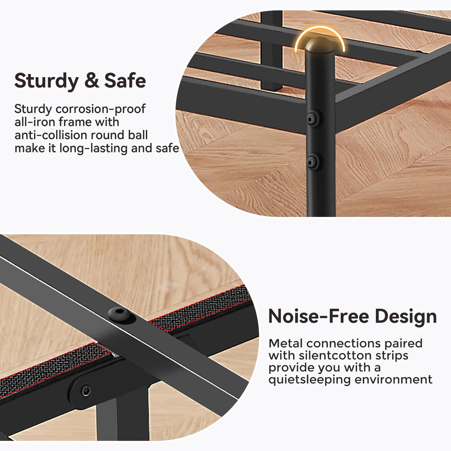 Susalt Metal Queen Bed Frame, 14 Inch Sturdy Queen Size Bed Frame with Headboard and 12.5" Under-Bed Storage, Safe Round Corner, Noiseless, No Box Spring Needed, Easy Assembly, Black