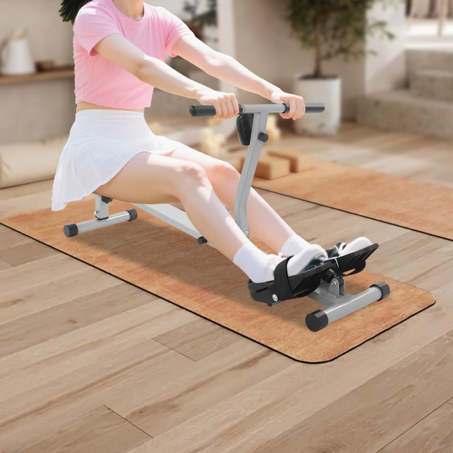 Foldable Rowing Machine for Home - 12-Level Magnetic Rowing Machine with Monitor, Freestanding Hydraulic Resistance Rower for Small Spaces, Cardio & Strength Training (Black/Grey)