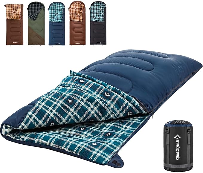KingCamp Sleeping Bag for Adults, Cold Weather & Warm XL Big and Tall Flannel Sleeping Bags with Compression Sack Portable...