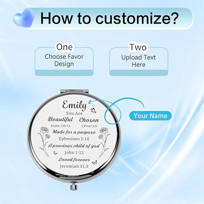 Eunigem Personalized Compact Mirror for Women-Custom Mirror Gifts for Bridesmaid,Wedding,Birthday,Mom,Friend,Wife,Christian