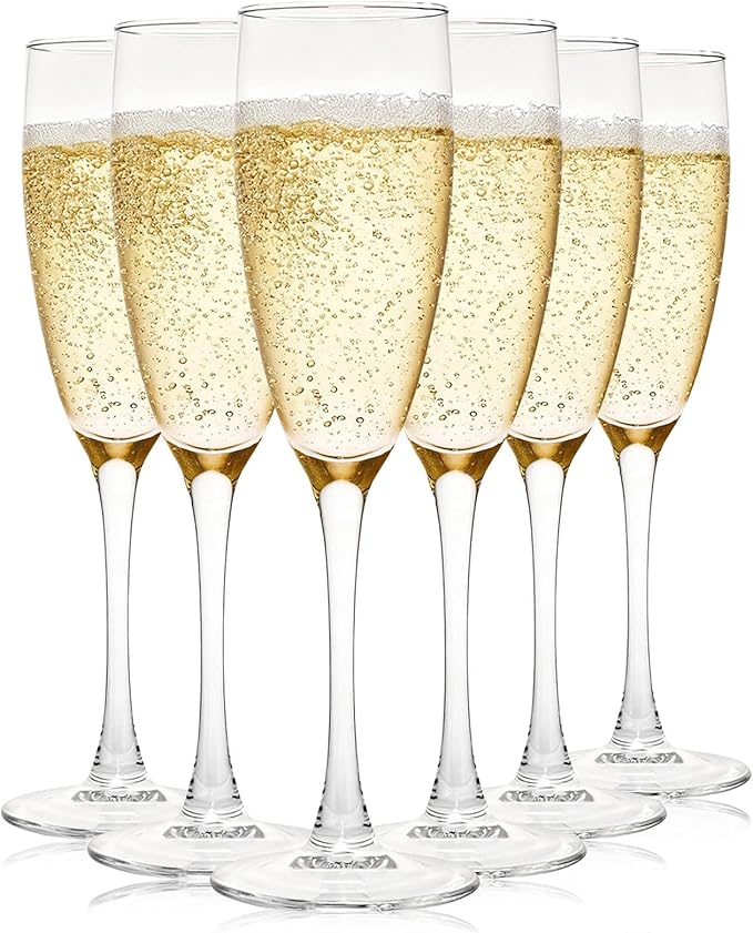 Dylvan Set of 6 Classic Champagne Flutes, 6.43 Ounce Elegant Stemmed Champagne Glasses, Premium Quality Crystal Clear Perf...