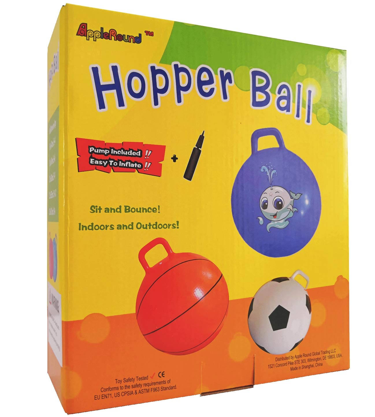 AppleRound Hippity Hoppity Hop Ball, Sit-on Bouncy Ball with Handle, 20in/50cm Diameter for Children Age 7-10, Space Hopper Hopball, Pump Included, Cloud Colors (Blue)
