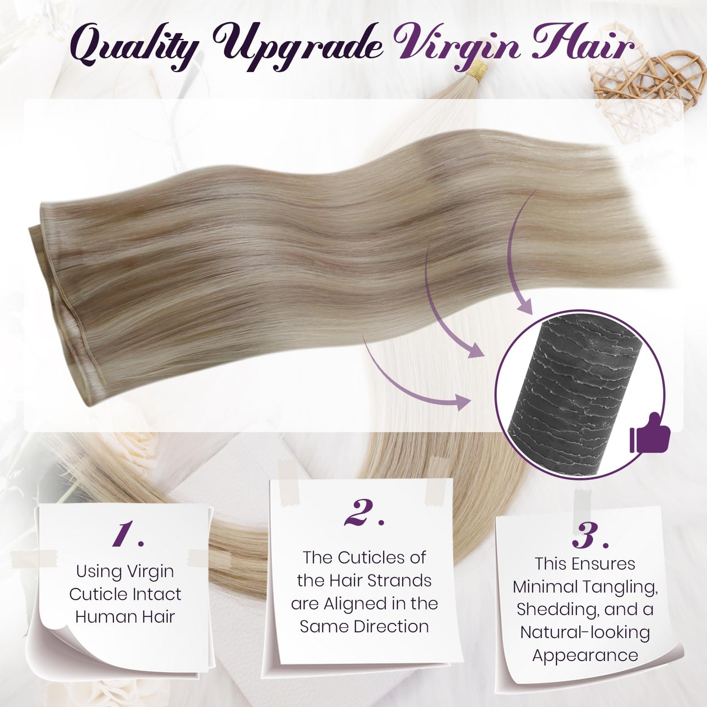 LaaVoo Genius Weft Hair Extensions Human Hair Blonde Sew in Weft Extensions Real Human Hair Blonde Highlights 25g 16 Inch