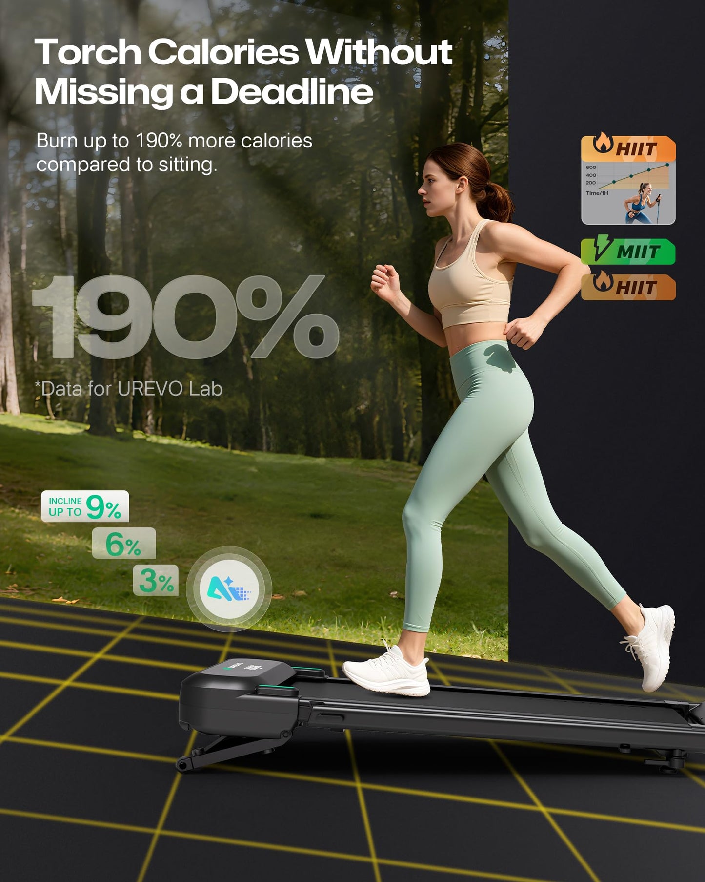 UREVO Foldimix 5L Treadmill with Multifunctional Desk, 9% Auto Incline Walking Pad for Home Office, Quiet 3.0HP Dual, 14-Point Shock Absorption, Folding Running Machine for Laptop/Work