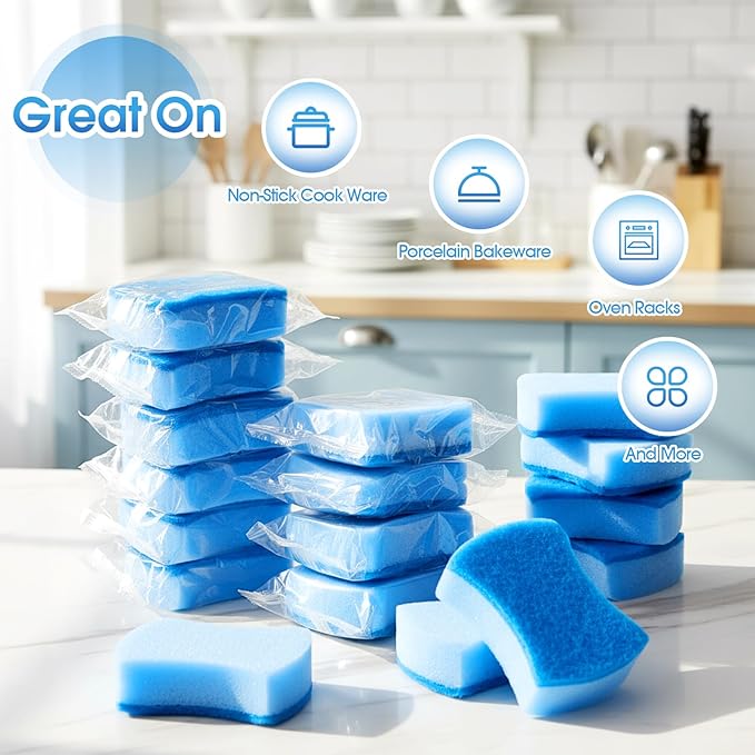 Tioncy 120 Pcs Individually Wrapped Non-Scratch Scrub Sponges Bulk Dual-Sided Dishwashing Sponge Dish Scrubber for Kitchen, Restaurant, Washing Dishes, Home Cleaning, Pots, Pans, Car, Bike