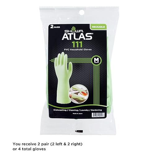 SHOWA 111 Skin-Friendly Cleaning Gloves, Dishwashing Kitchen Gloves with Cotton Flocked Liner, Reusable, Non-Slip, Made in Japan, Large (2 Pair)