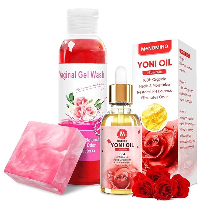 Feminine Wash & Yoni Soap Bar & Yoni Oil Ph Balance Feminine Wash, Yoni Wash for Vaginal Moisturizer Remove Odor, 3.53OZ Yoni Bar 5.07 Fl.Oz Vaginal Wash & 1 Fl.Oz Yoni Oil, Rose Scent