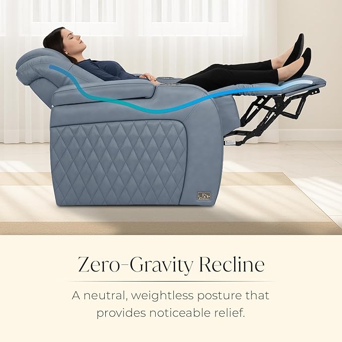 Seatcraft Anthem Italian Leather Loveseat w/Storage Console, Living Room, Power Headrest, Power Recline, Smokey Blue