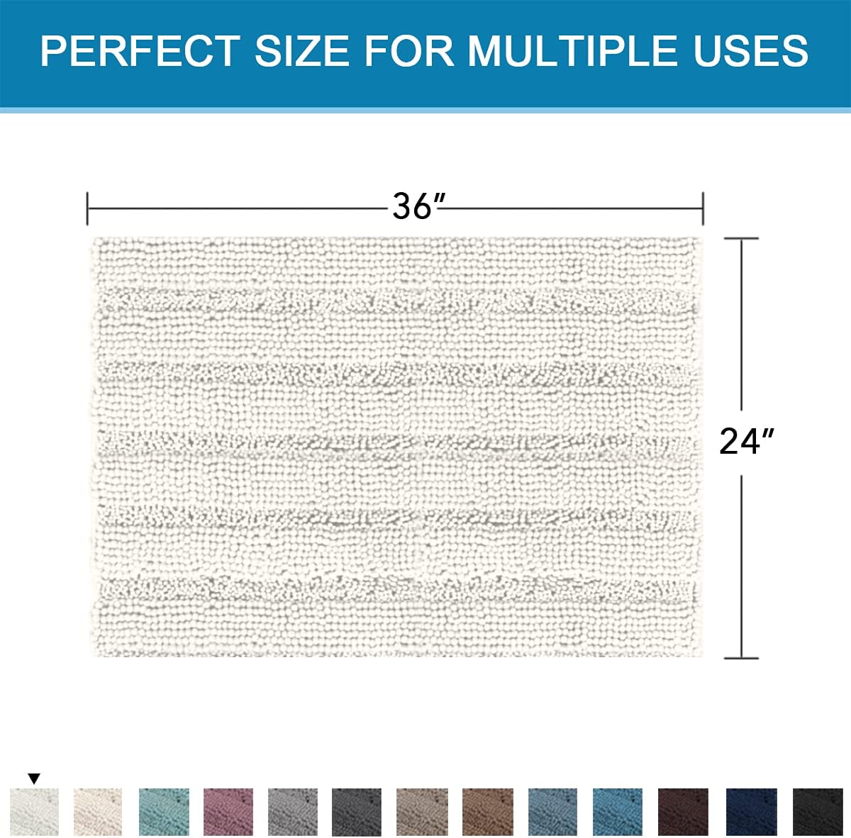 H.VERSAILTEX Bath Mats for Bathroom Non Slip Extra Thick Chenille Striped Bath Rug 24" x 36" Absorbent Non Skid Fluffy Soft Shaggy Rugs Washable Dry Fast Plush Mats for Indoor, Bath Room, Tub - Cream