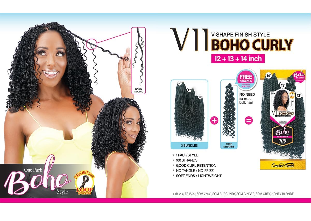 Royal Zury Crochet Briad V-shape Finish Style V11 Boho Curly (12+13+14) (SOM Grey)