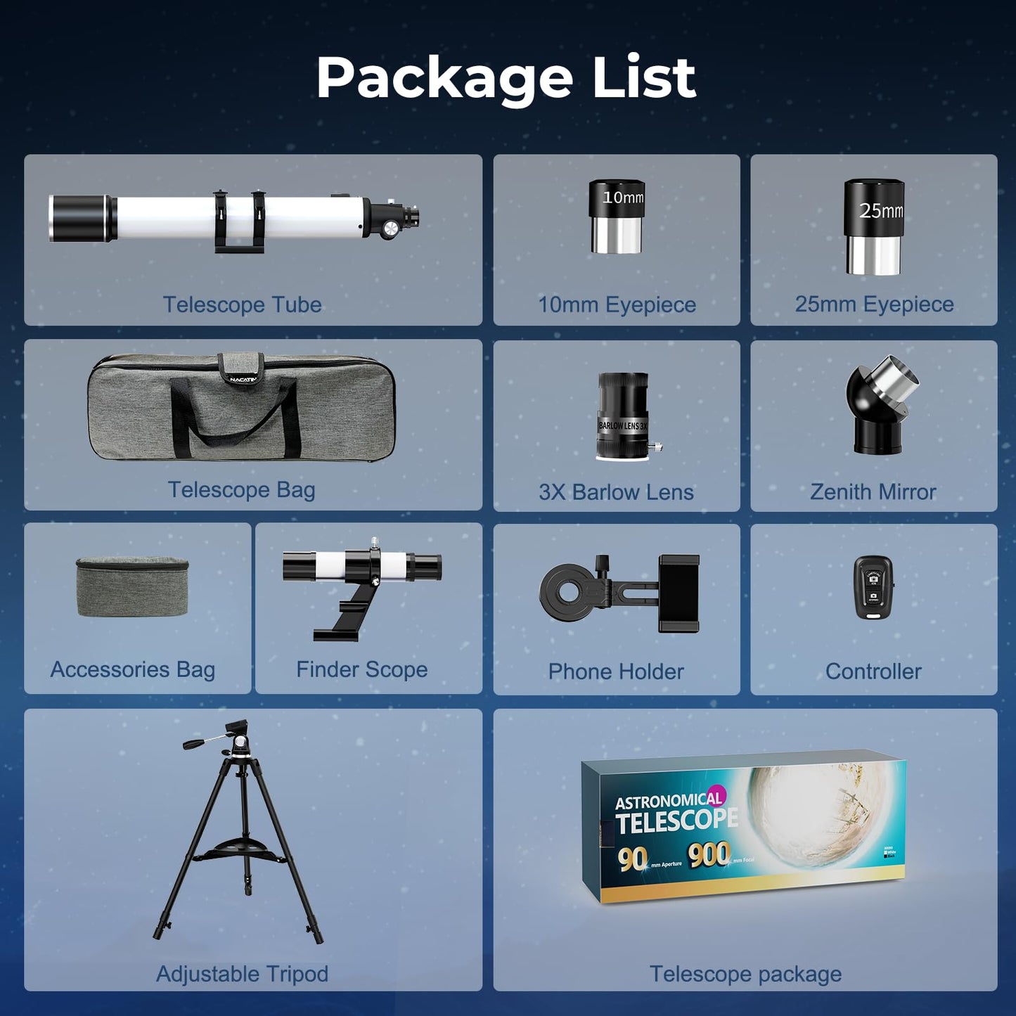 FAMIROSA Telescope for Adults High Powered, 90mm Aperture (36X-270X) 900mm Focal Length Refractor Astronomy Telescopes for Planets and Stars, Professional Telescopio with Bag, Phone Adapter, Tripod