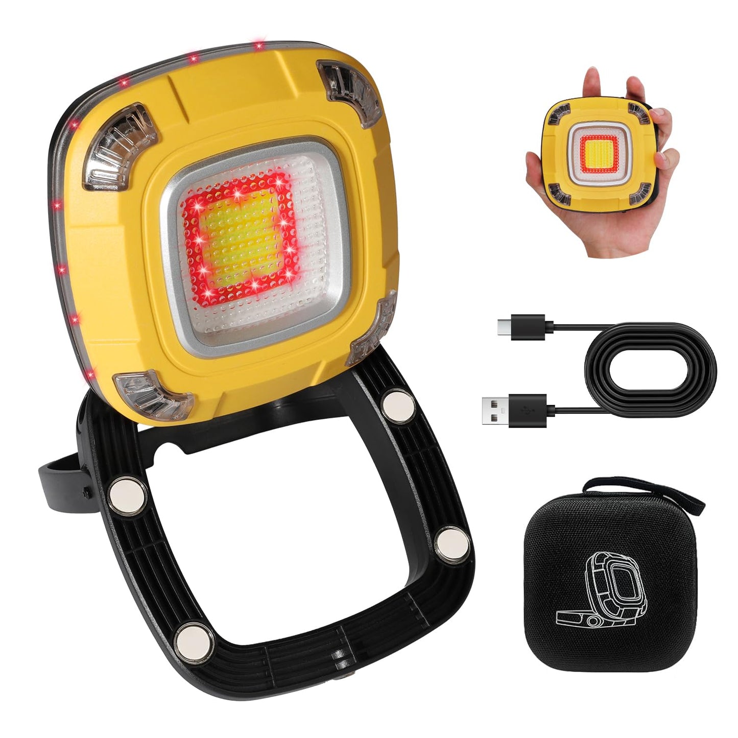 Gabujau Magnetic Work Light, 10,000 mAh Rechargeable LED Portable Lamp, 2,000 Lumen Floodlight, 9 Light Modes with 1/4" Threaded Port for Machinist Auto Underhood Outdoor Camping