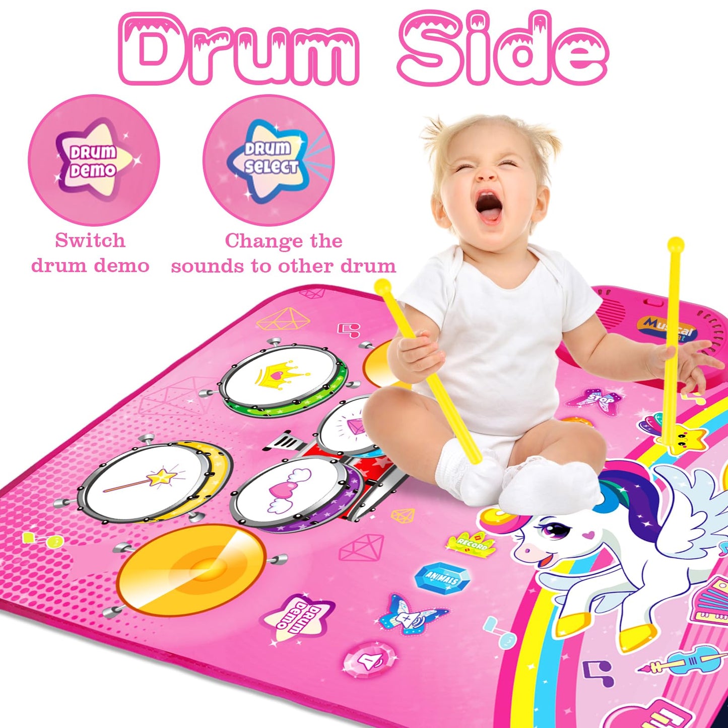 Toys for 1 Year Old Girl Gifts: Baby Music Mat Toddler Toys Age 1-2 - 3 in 1 Piano Drum Animal Touch Unicorn Toy - Infant Musical Toy 12-18 Months Babies Birthday Easter Gifts for 1 2 3 Year Old Girls