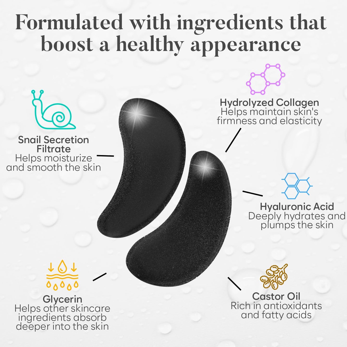BLOOMORA Snail Mucin Under Eye Patches (30 PAIRS), For Puffy Eyes and Dark Circles, Under Eye Mask with Hyaluronic Acid & Hydrol