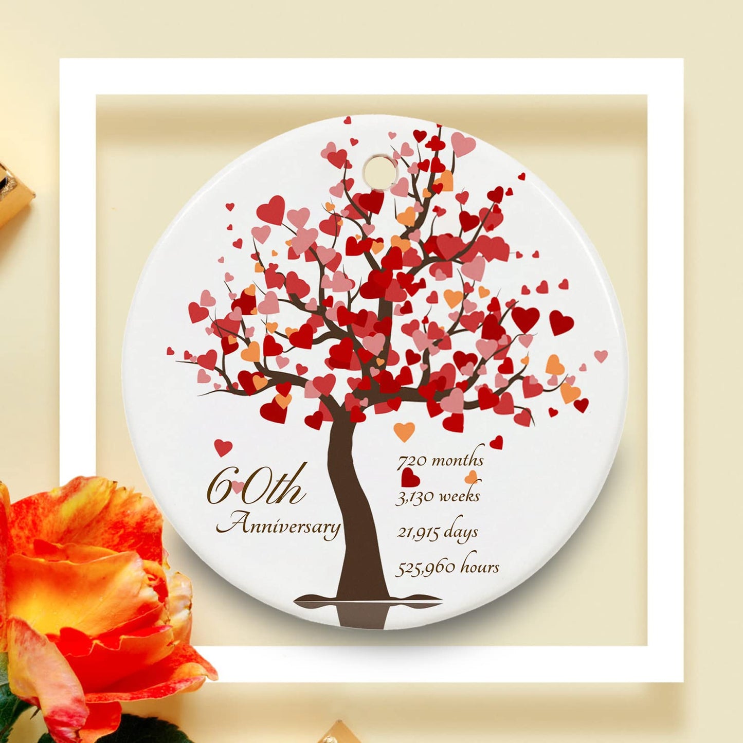 60th Anniversary Ornament, Gifts for 60th Wedding Anniversary, 60 Year Anniversary Valentines Gifts for Couples,Parents, 2.9" Ceramic 60th Anniversary Christmas Ornaments 2025