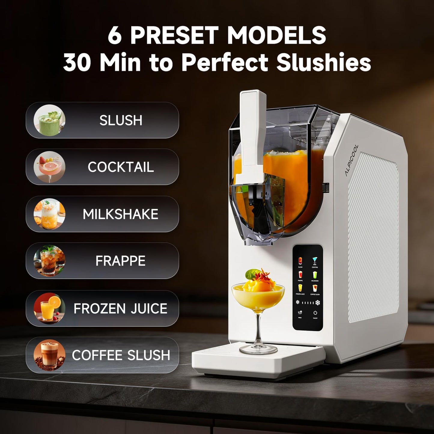 Alpicool Slushie Machine for Home 64 oz Slushy Machine Frozen Drink Maker with 6 Preset, No Ice Needed, Self-Cleaning Slushie Machine for Margaritas, Milkshakes, Frappes, Frozen Cocktails, LED Display