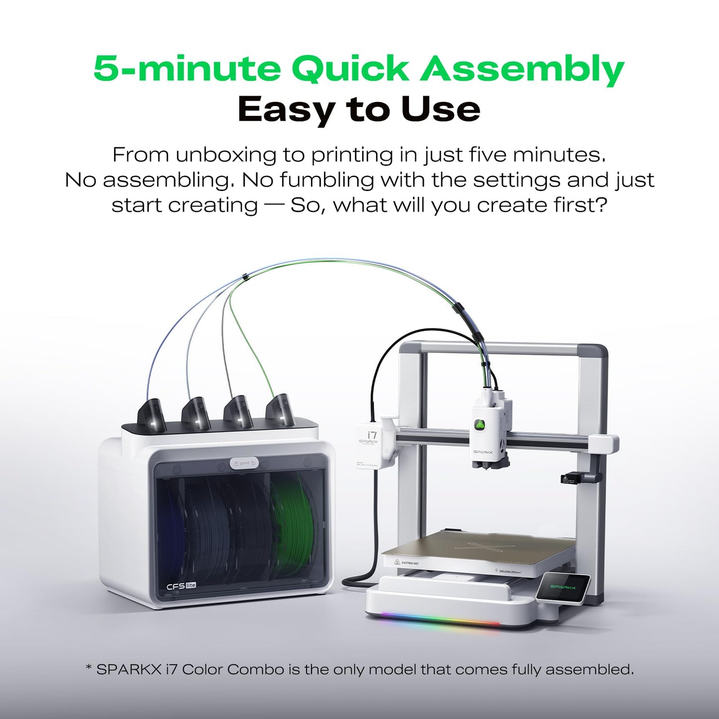 Creality SPARKX I7 Combo 3D Printer, Multi Color with CFS Lite AI Photo to 3D Printing 500mm/s High Speed Auto-Leveling RGB Light 95% Pre-Assemble Essential Parts Low Noise 10.24×10.24×10 inch
