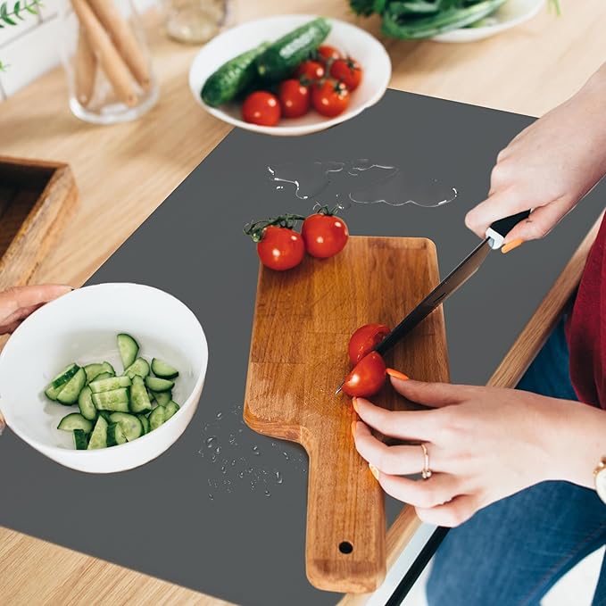 Silicone Mat for Kitchen Counter, Silicone Mat Trimable to Size (Dark Gray, 15.7×11.8inch-2pcs), BPA-Free Silicone Placemat, Heat-Resistant NonSlip Table Mat for Air Fryer, Countertop Protector Mat