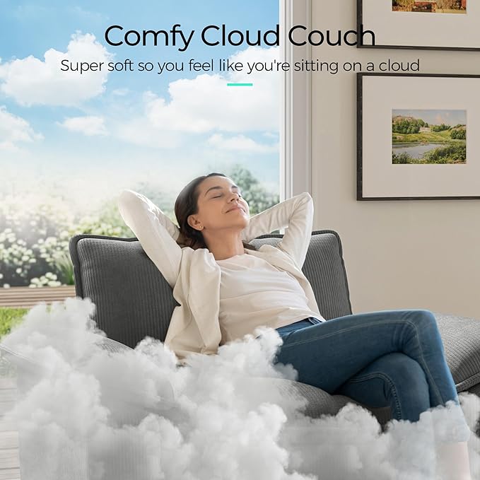 LINSY HOME Modular Sectional Sofa Couch Corduroy Cloud Couches for Living Room, V-Shaped Cloud Couch Sectional Sofas for Bedroom and Apartment, Grey