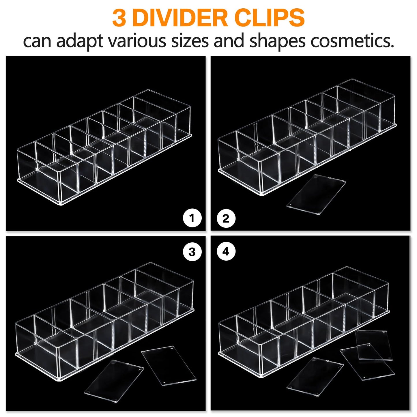 Tuanse 1 Pcs Acrylic Makeup Compact Organizer Detachable 8 Spaces Clear Vanity Drawer Organizer Eyeshadow Palette Storage for Li