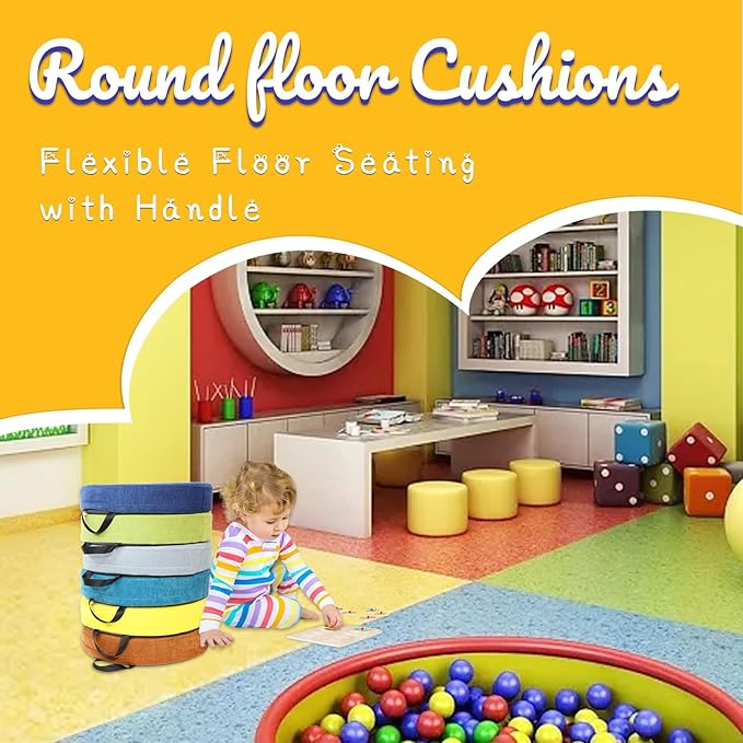 M Mute Touch 6 Pcs Flexible Floor Cushion for Classroom, Floor Cushions Easy to Clean and Carry,16''x16''x2'' Soft Cushion for Learning Sitting Daycare School Chair Yoga and Meditation (Chenille)