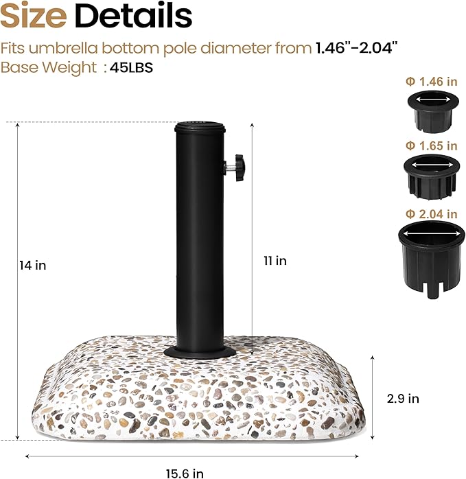VredHom Patio Umbrella Base, 45lbs, Square Cobblestone Concrete Stand, Heavy Duty Market Umbrella Stand for Outdoor, Lawn, Deck, Poolside