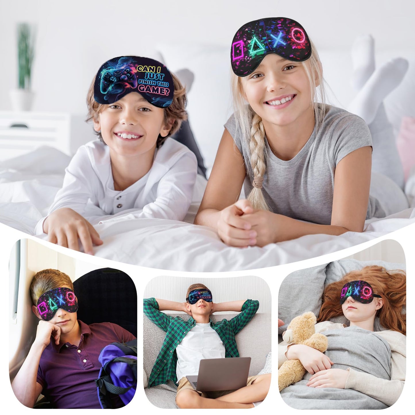 2 Pcs Boys Sleep Eye Mask, Guys Blackout Sleeping Silk Mask for Kids Adult Children's Travel Eye Cover Blindfold for Game