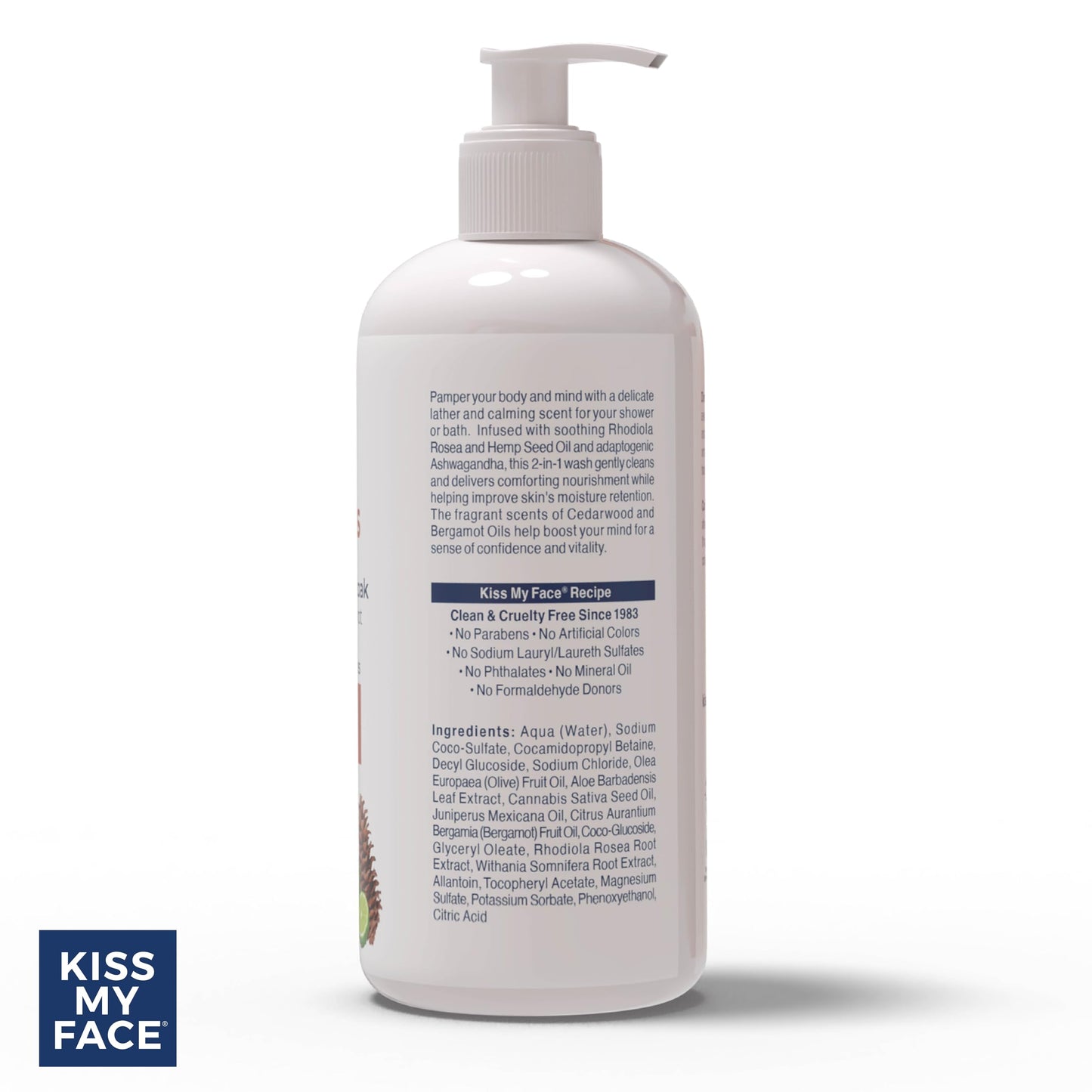 Kiss My Face De-Stress 2-in-1 Body Wash & Bath Soak Cedarwood + Bergamot - Vegan Body Wash - 16 oz Bottle with Pump (Cedarwoord