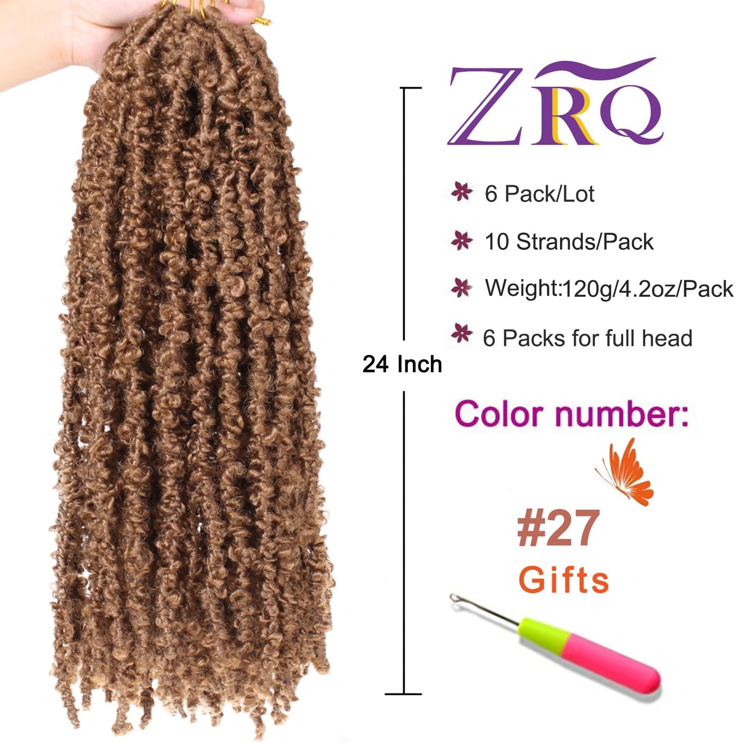 ZRQ Butterfly Locs Crochet Hair 24 Inch 6 Packs Pre-Twisted Distressed Locs Hair Messy Braids for Women #27