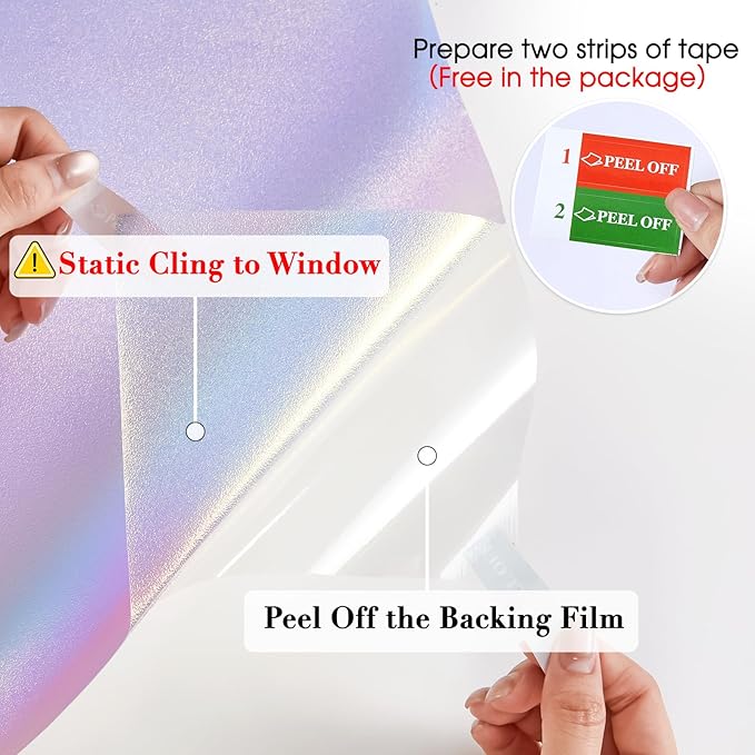 Coavas Stained Glass Window Privacy Film Rainbow Frosted Decorative Static Clings, Opaque Iridescent Prism Window Decals, Sun Blocking Anti-Glare Door Coverings(11.8 x 78.7 Inch, Colorful)