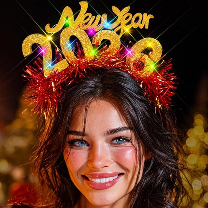 EVILD Happy New Year Headband Gold New Year 2026 Hair Accessories for Women (1 Gold)