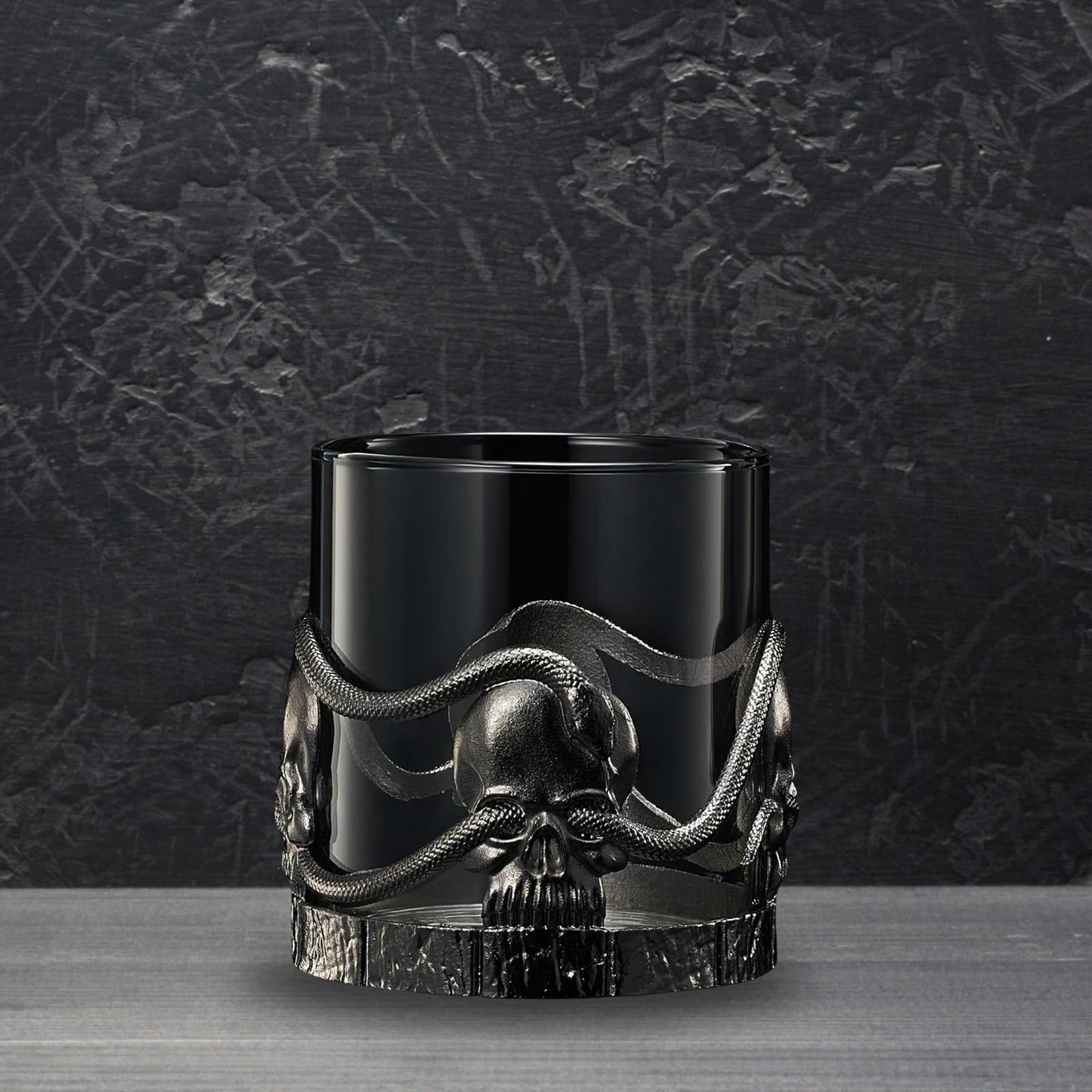 Skull & Snakes Pewter 2x Set Whisky Glasses, Whiskey, Wine, Beer & Water -12.5oz - Water, Rum, Brandy & Scotch, Elegant, Goth Gift Spooky Crystal Cup, Gifts Men & Women, Old Fashioned Skulls Glass