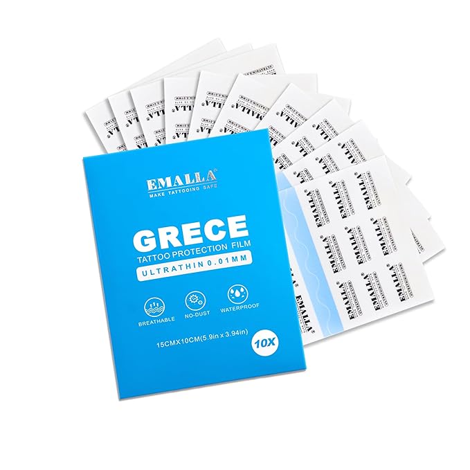 Emalla GRECE Tattoo Aftercare Bandage, 10 Pack Waterproof Second Skin Tattoo Cover Up Tape Patch 6" x 4" Flexible Aftercare Bandage for Healing Skin 0.01mm Protection Film