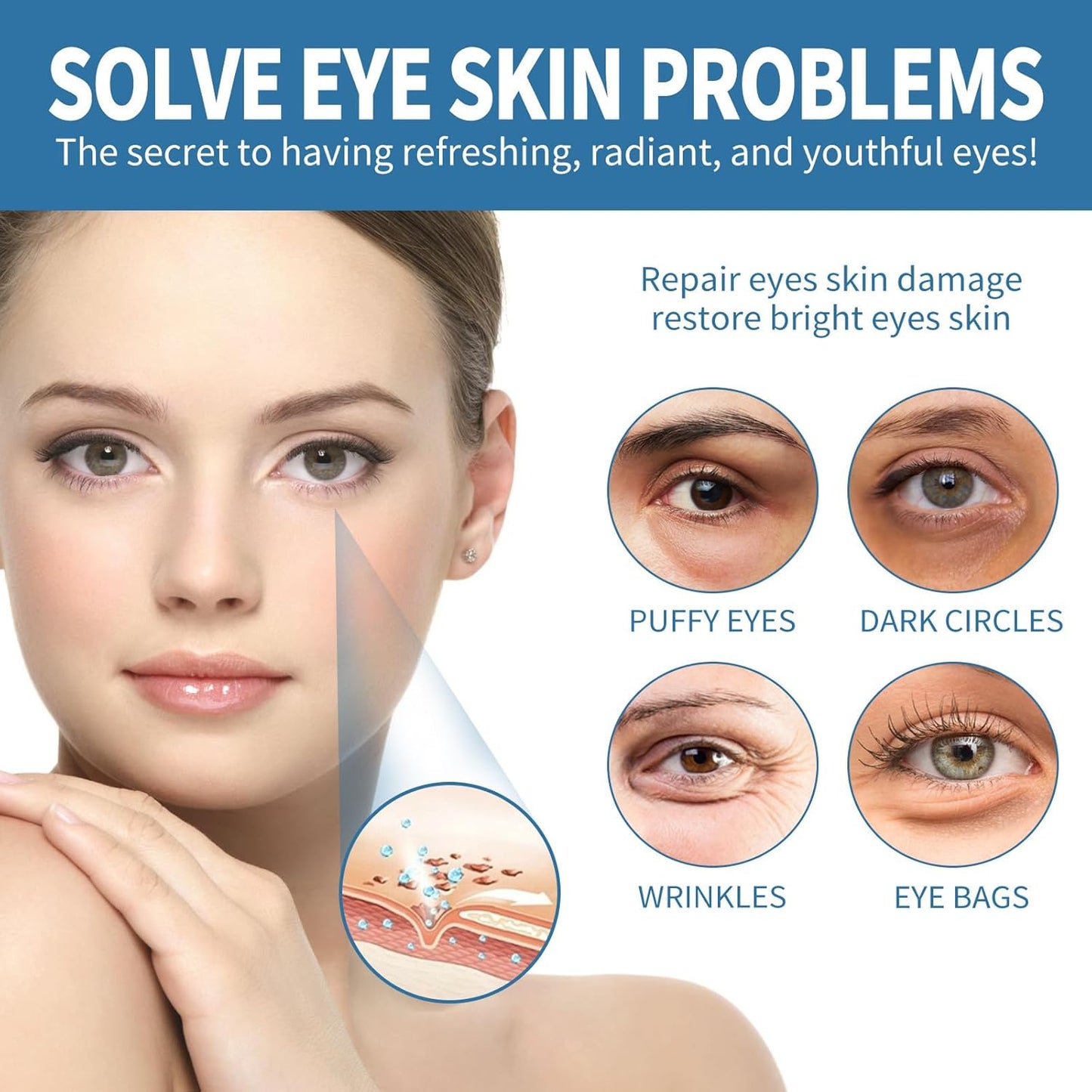 Anti-Aging Under Eye Patches Strong Adhesion Eye Patches for Puffy Eyes and Dark Circles Deep Hydration Eye Gel Pads with Marine Collagen Hyaluronic Acid and Pearl Extract,6 Pairs